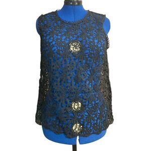 Women’s Crochet See Through Top Size Large Black Sleeveless‎